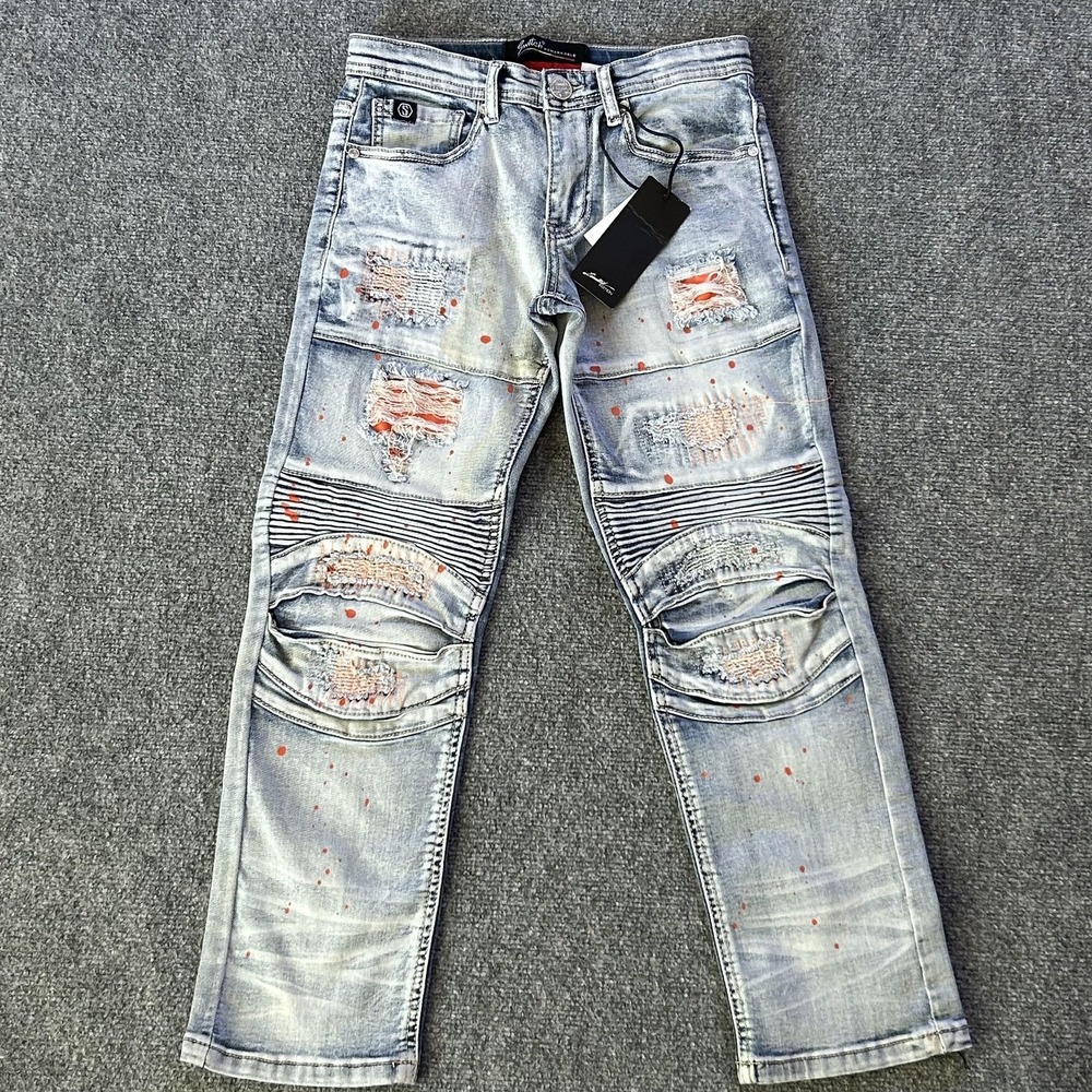 Switch Remarkable Boy Distressed Moto Jeans Paint Splatter Biker Denim Sz 10 NWT